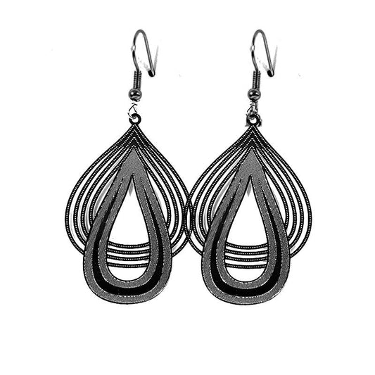 Boucles d'oreilles fantaisie filigrane tombante couleur noir