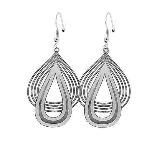 Boucles d'oreilles fantaisie filigrane tombante couleur argent
