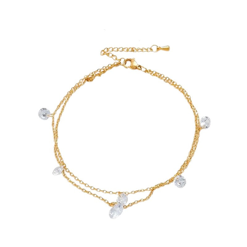 Chaîne de cheville en acier inoxydable double rangs perles de verre