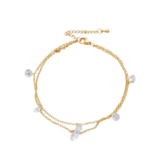 Chaîne de cheville en acier inoxydable double rangs perles de verre