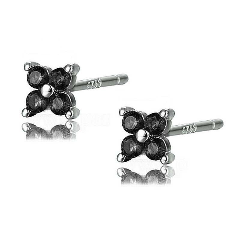 Boucles d'oreilles argent 925 fleur diamant CZ noir