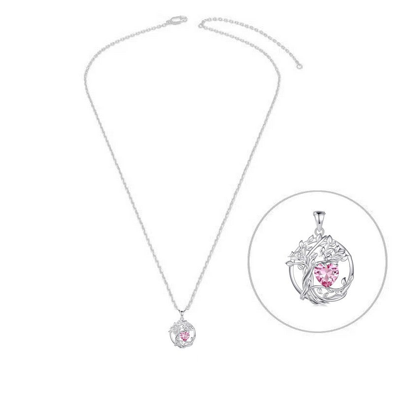 Collier argent 925 Arbre de vie avec cœur rose Lou