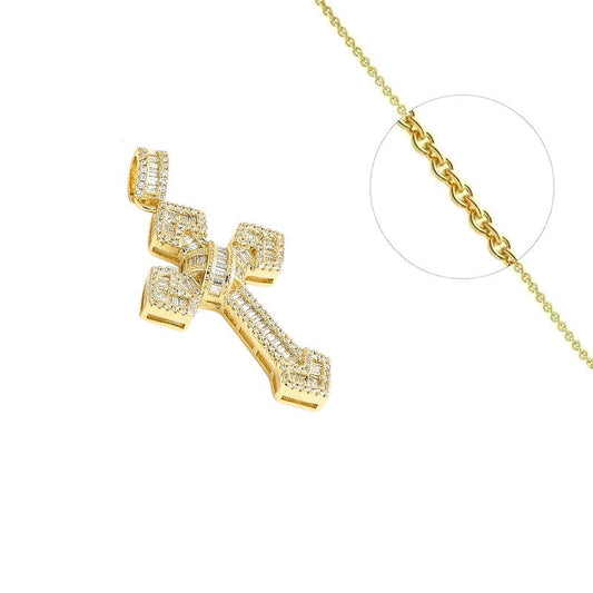 Collier chaîne et pendentif croix imposante zirconiums sertis