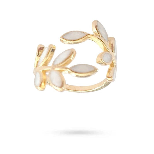 Bague femme réglable pétales de fleur nacre