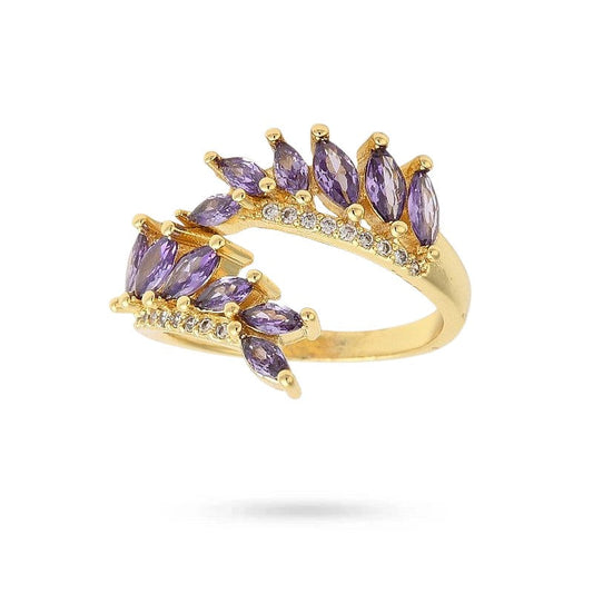 Bague femme réglable pétales de fleur avec zirconiums couleurs sertis