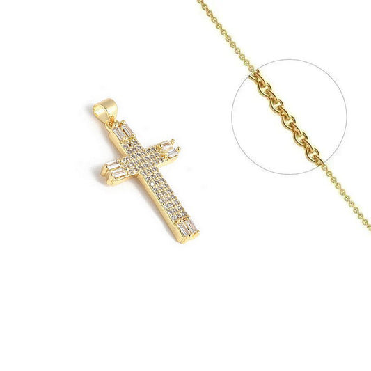 Collier doré chaîne et pendentif croix zirconiums sertis