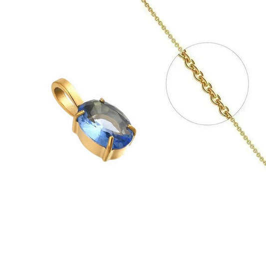 Collier doré chaîne et pendentif solitaire zirconium bleu serti