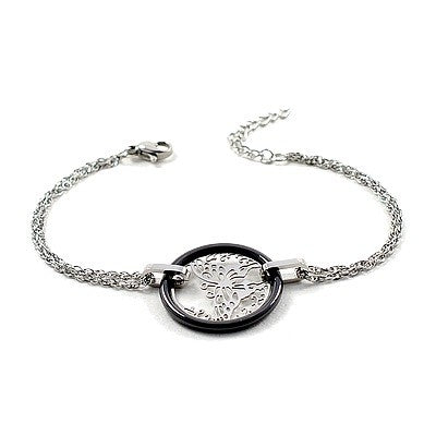 Bracelet acier et céramique - Papillon et céramique anthracite