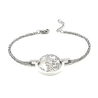Bracelet acier et céramique - Papillon et céramique blanche