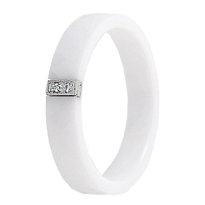 Bague en céramique - Anneau facetée blanc - cz