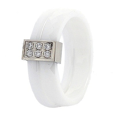 Bague en céramique - Anneau "double" blanc - cz