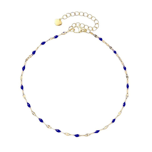 Chaîne de cheville en acier inoxydable couleur bleu