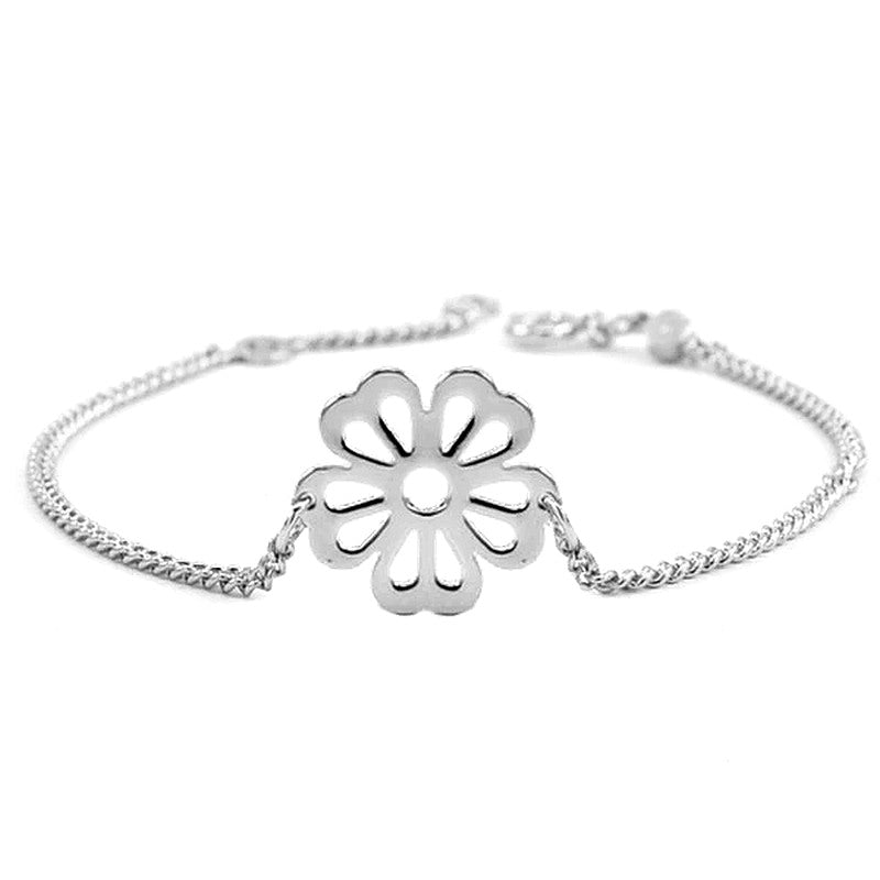 Bracelet rhodié souple pour femme forme rosace