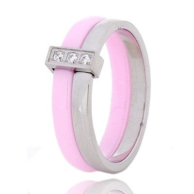 Bague en céramique pour Femme - Rose et argentée - cz