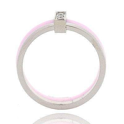 Bague en céramique pour Femme - Rose et argentée - cz