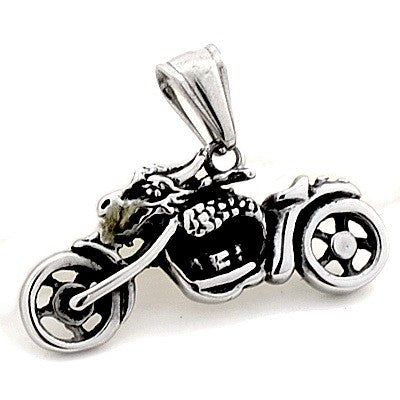 Pendentif acier 316 argenté Gothique Rock ou Biker - Petite moto tête de mort