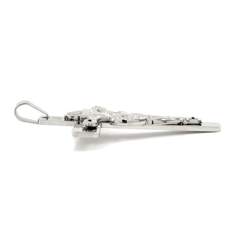 Croix guitare JOHNNY HALLYDAY en acier 316 - Couleur argenté - 7.5 cm avec cordon cuir et écrin
