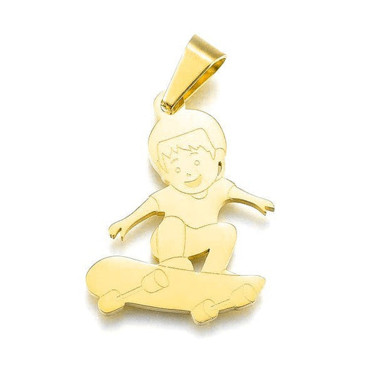 Pendentif acier 316 - Skateur couleur doré