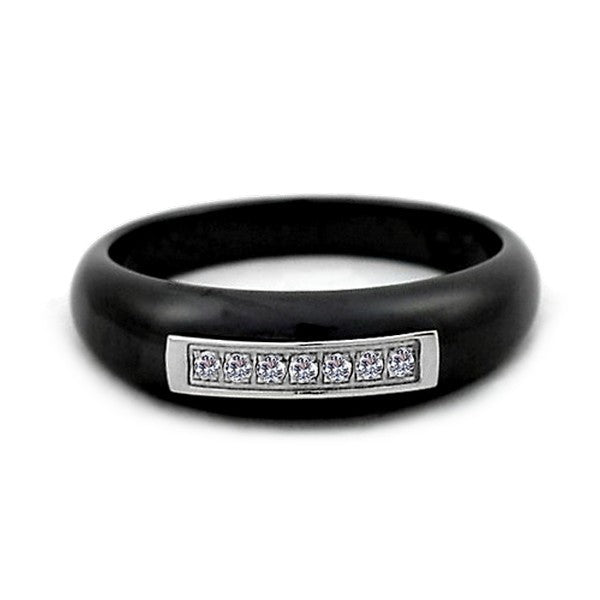 Bague en céramique - Couleur anthracite - Lignées de strass