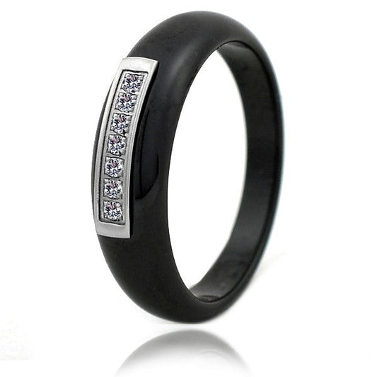 Bague en céramique - Couleur anthracite - Lignées de strass