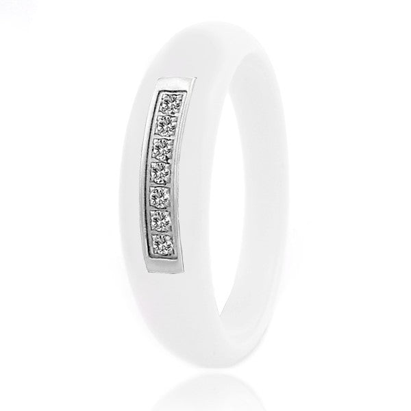 Bague en céramique - Couleur blanc - Lignées de strass