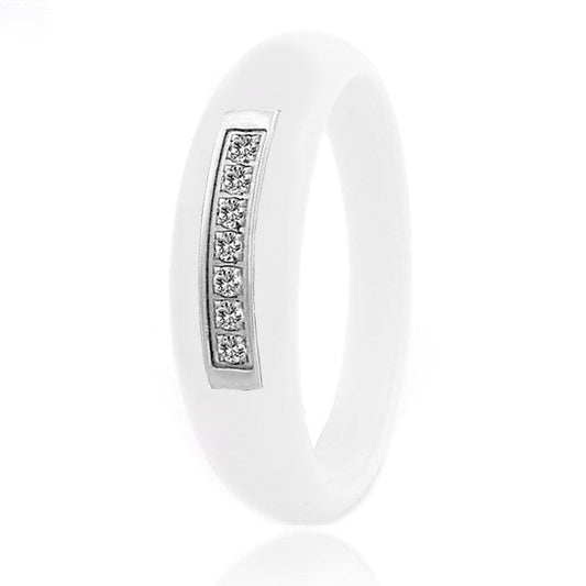 Bague en céramique - Couleur blanc - Lignées de strass