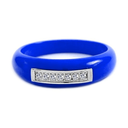 Bague en céramique - Couleur bleu - Lignées de strass