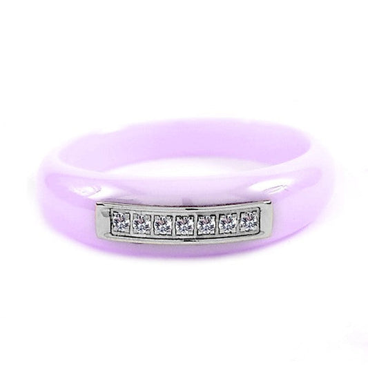 Bague en céramique - Couleur violet - Lignées de strass