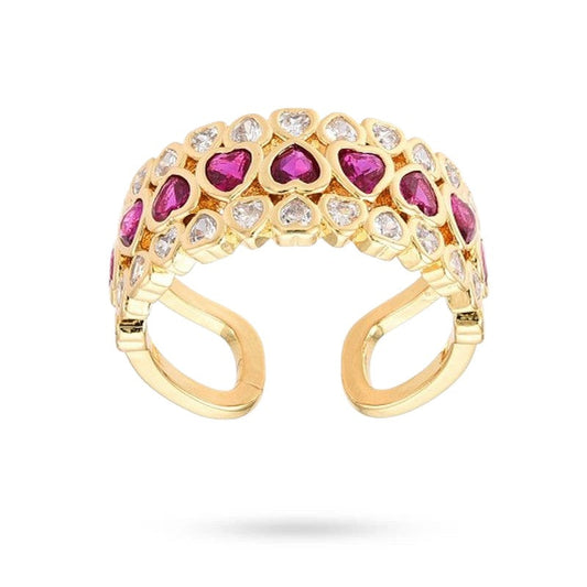 Bague femme réglable avec lignée zirconiums cœurs roses sertis