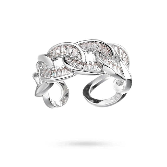 Bague femme réglable maille gourmette zirconiums sertis