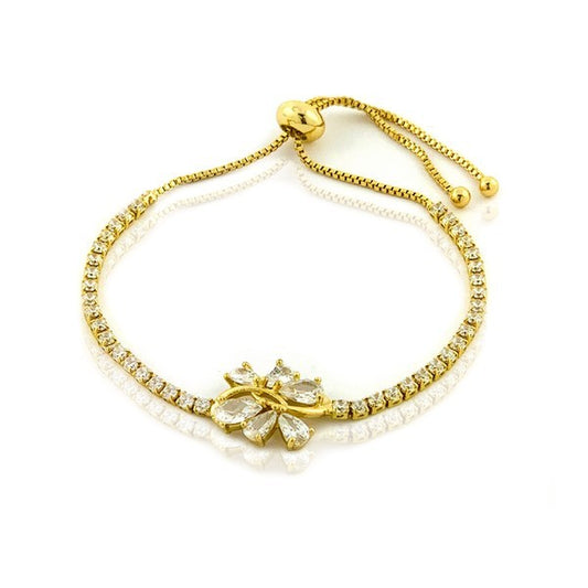 Bracelet pour femme souple - Petites fleurs ajourés de strass blancs