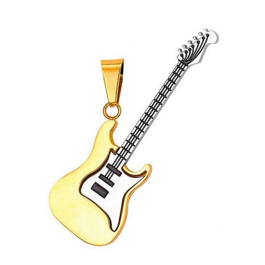 Pendentif acier 316 doré Gothique Rock ou Biker - Guitare très chic ciselé
