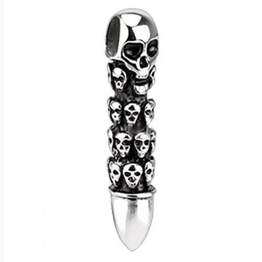 Pendentif acier 316 argenté Gothique Rock ou Biker - Multitude de tête de mort