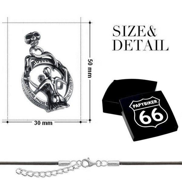 Pendentif acier 316 argenté Gothique Rock ou Biker - Miroir squelette