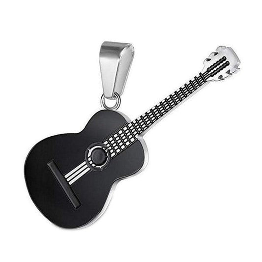 Pendentif acier 316 Gothique Rock ou Biker - Guitare - Couleur noir