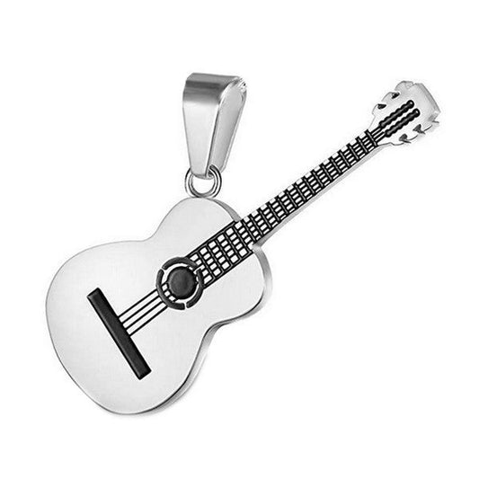 Pendentif acier 316 Gothique Rock ou Biker - Guitare - Couleur argenté