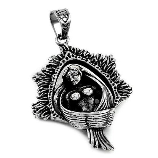 Pendentif acier 316 Gothique Rock ou Biker - Femme imposante ciselé