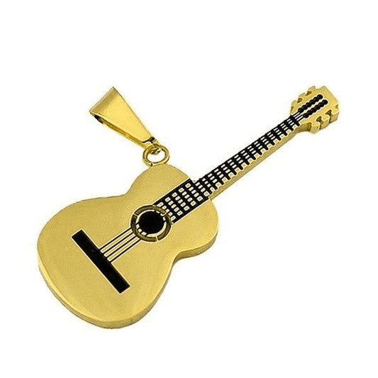 Pendentif acier 316 Gothique Rock ou Biker - Guitare - Couleur doré