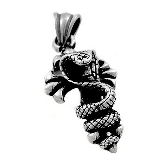 Pendentif acier 316 argenté Gothique Rock ou Biker - Cobra ciselé