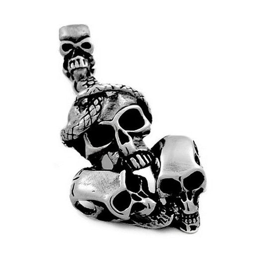 Pendentif acier 316 argenté Gothique Rock ou Biker - Trio tête de mort