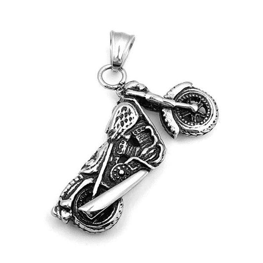 Pendentif acier 316 argenté Gothique Rock ou Biker - Grosse moto