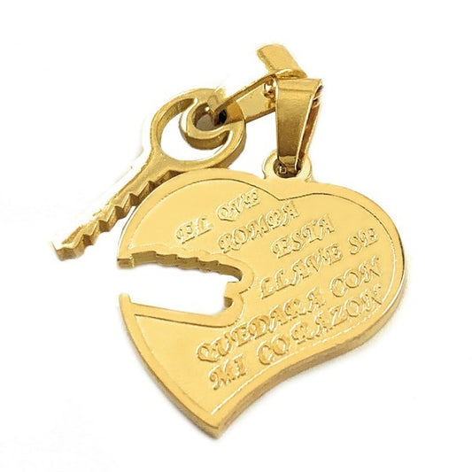 Pendentif acier 316 -  2 pendentifs - Cœur et clé à partager