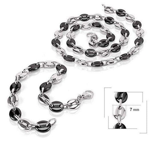 Parure pour Homme - Grain de café ( 7mm ) - Couleur Noir-Gris