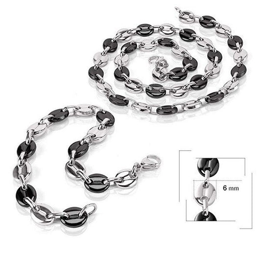 Parure pour Homme - Grain de café ( 6mm ) - Couleur Noir-Gris