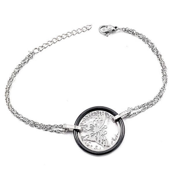 Bracelet acier et céramique - Papillon et céramique anthracite
