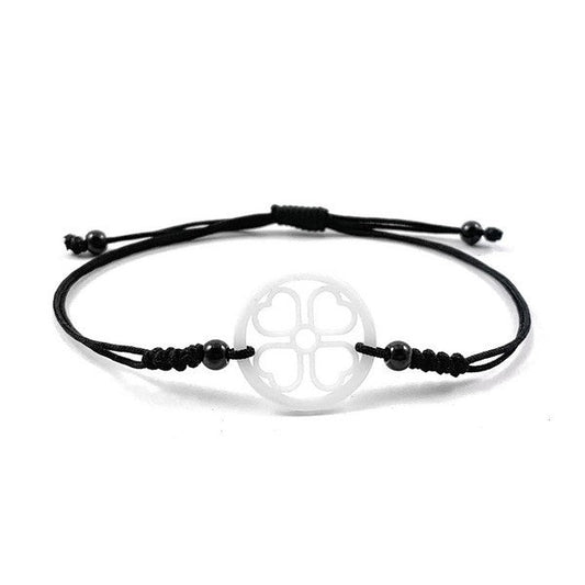 Bracelet cordon céramique - Trèfle à 4 feuilles blanc