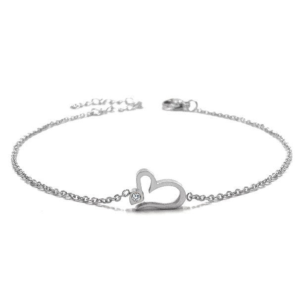 Chaine de cheville en Acier 316 - Coeur couleur argenté