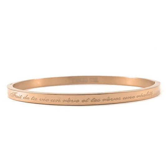 Bracelet message en acier pour femme - Couleur Or rose - ' Fait de ta vie un rêve et tes rêves une réalité '