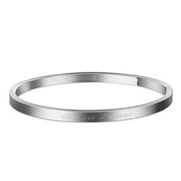 Bracelet message en acier pour femme - Couleur argenté - ' Mamie d'amour '