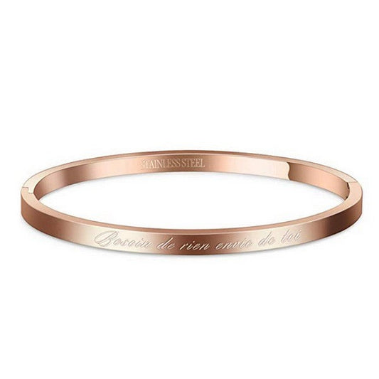 Bracelet message en acier pour femme - Couleur Or rose - ' Besoin de rien envie de toi '